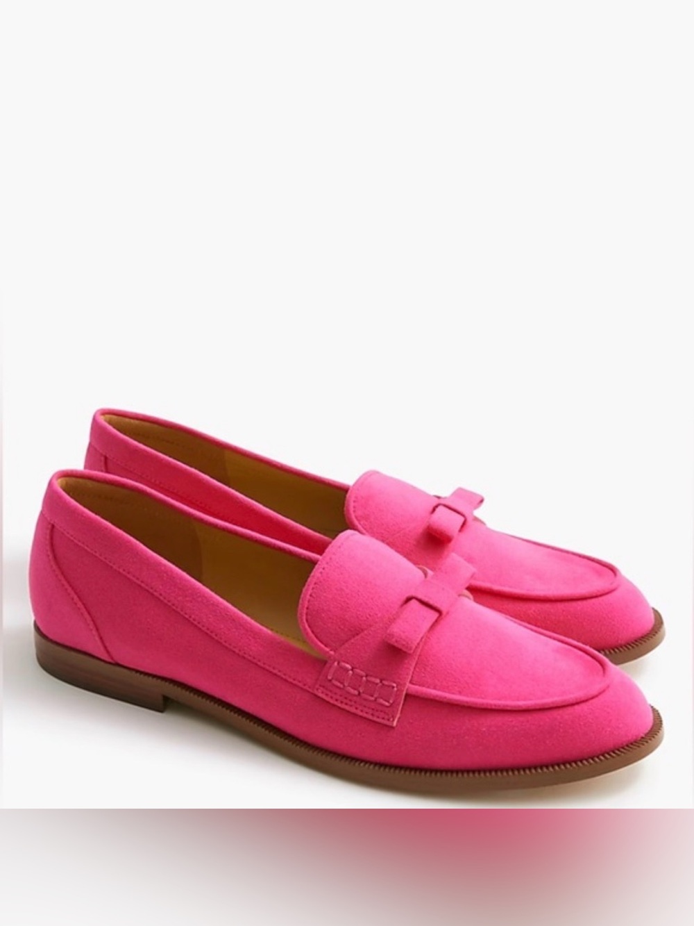 pink J.Crew Sueded Bow Loafers